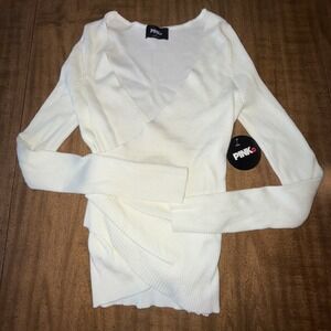 Pink Dot Junior Women Sweater Pullover Top Long Sleeve Ivory V Neck‎ Medium
